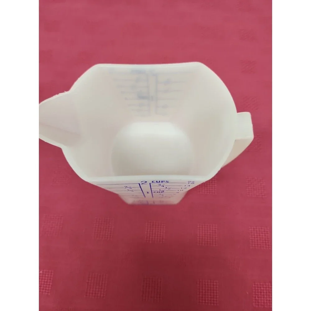 Vintage 1970's Westland Plastics Double Sided Measuring Cup Blue Graphics USA